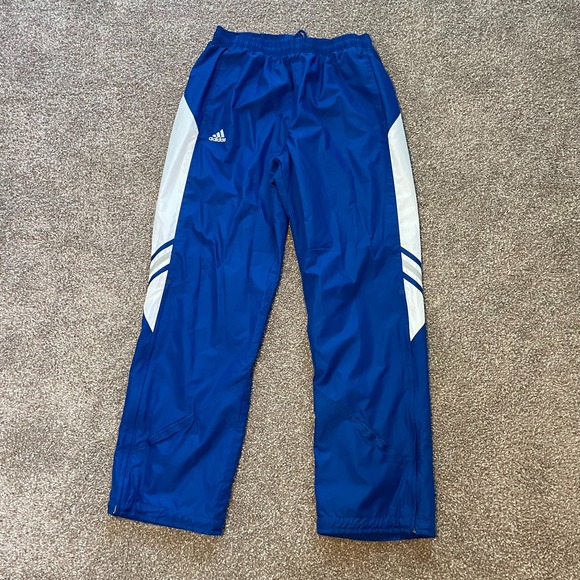 Y2K Adidas Windbreaker Track Pants Men Med Blue White Ankle Zip Warmup Sweatpant - Picture 1 of 9